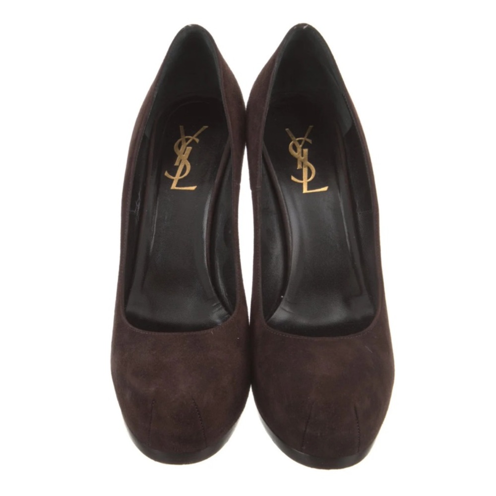 Yves Saint Laurent Dark Brown Suede Platform Pumps - Women's
